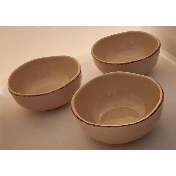 BOWLS-PIER 1-Vintage-Beige-Brown Edges-Essential Collection-Noodle/Soup-Set of 3 - Picture 8 of 11